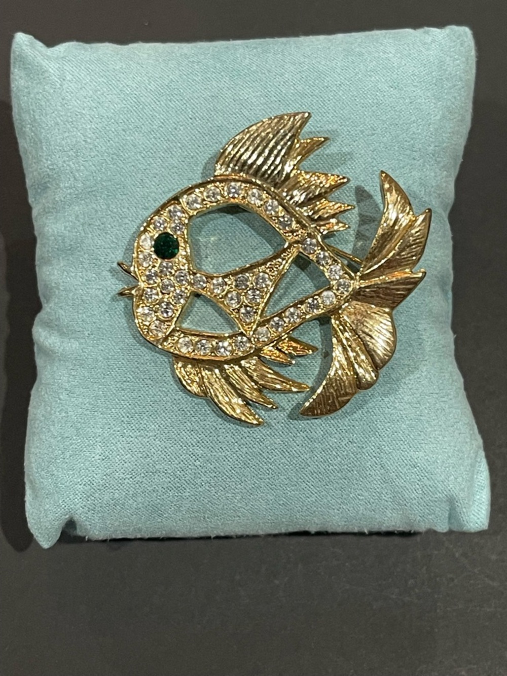 Gold Fish Brooch with Clear Crystals - Elegant Petfish Pin